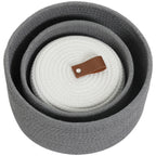 Set of 3 Round Cotton Rope Baskets with Lids - for Home Decor and Organisation, Grey/White Lid