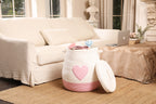 20" x 20" Extra Large Cotton Rope Storage Basket with Lid – Flagon Design – Perfect for Clothes, Blankets, and Living Room Organization - Pink Heart