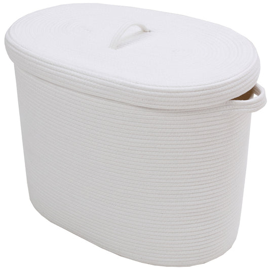 22”x14”x18” Rectangular Large Cotton Rope Storage Basket with Lid, All White