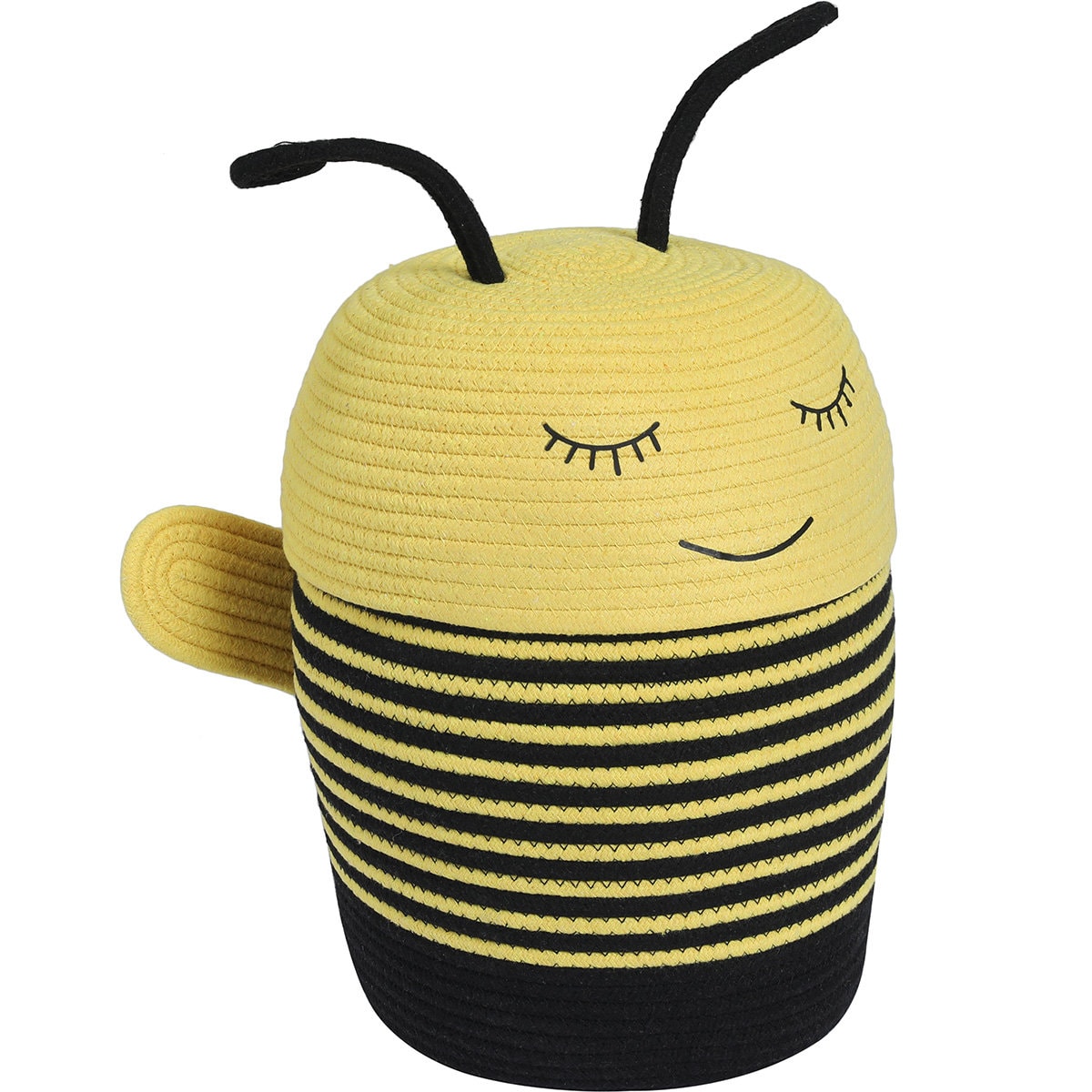 Handcrafted Animal Cotton Rope Basket with Lid | 10"x15", Yellow Bee