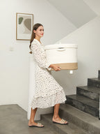20" x 20" x 15" Large Jute Cotton Rope Storage Basket with Lid, White/Jute Bottom