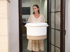20" x 20" x 15" Large Jute Cotton Rope Storage Basket with Lid, White/Jute Bottom