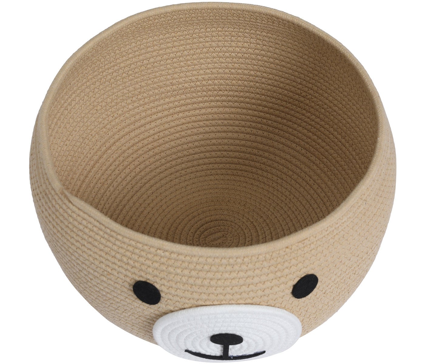 Handcrafted Animal Cotton Rope Basket with Lid | 15"x12", Beige Bear