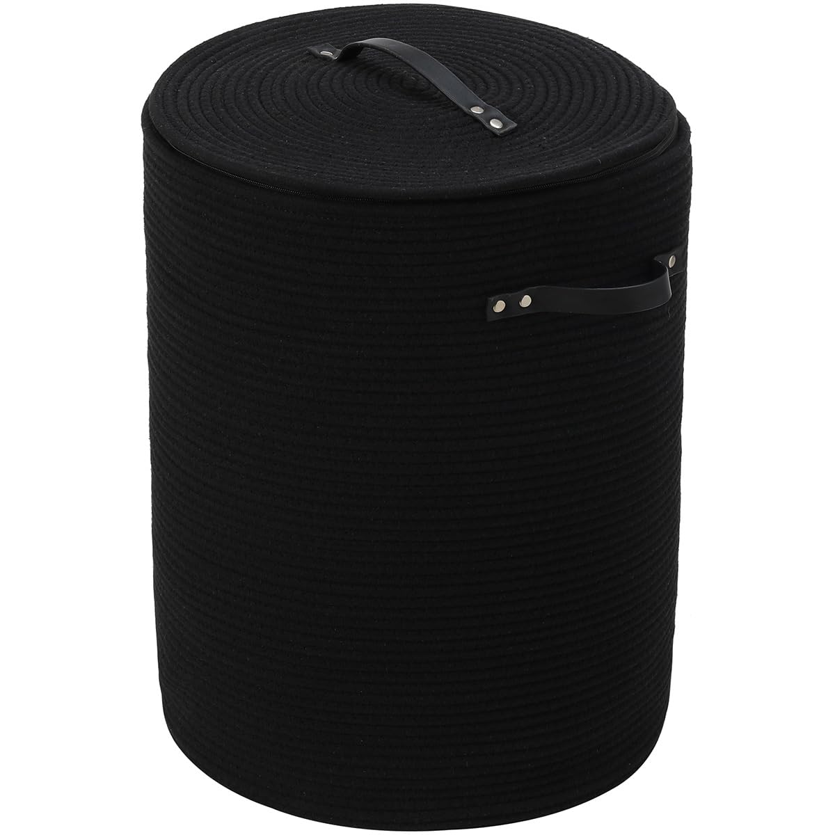 16"x20" Extra Large Cotton Rope Basket with Zipper Lid, Woven Laundry Hamper and Blanket Storage Basket, Round Clothes Bin for Living Room Bedroom, Black