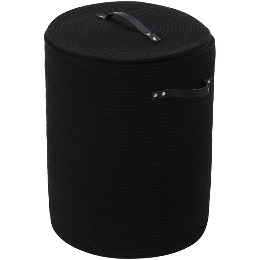 16"x20" Extra Large Cotton Rope Basket with Zipper Lid, Woven Laundry Hamper and Blanket Storage Basket, Round Clothes Bin for Living Room Bedroom, Black