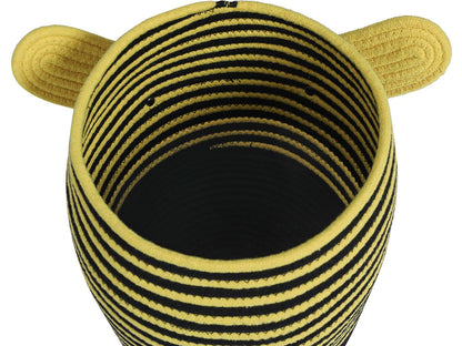 Handcrafted Animal Cotton Rope Basket with Lid | 10"x15", Yellow Bee