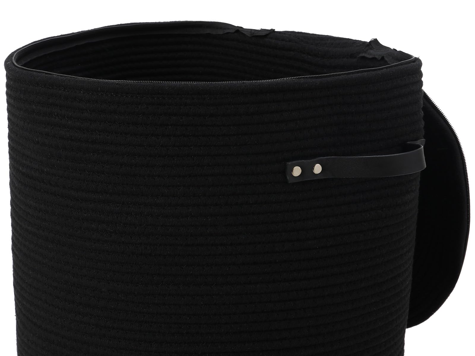 16"x20" Extra Large Cotton Rope Basket with Zipper Lid, Woven Laundry Hamper and Blanket Storage Basket, Round Clothes Bin for Living Room Bedroom, Black