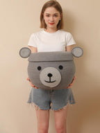 15x12 Inch Bear Hamper with Lid, Handcrafted Cotton Rope Animal Storage Basket, Woven Teddy Bear Bin for Kids Bedroom Playroom, Grey