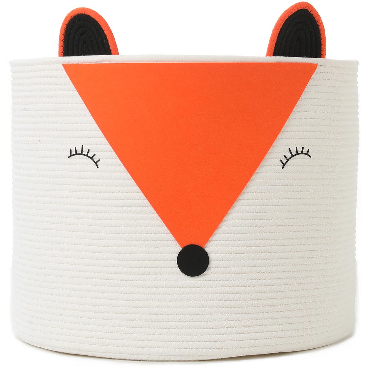 18x15 Inch Fox Basket, Open Cotton Rope Animal Storage Bin for Kids Bedroom Playroom, Cute Woven Laundry Basket, Orange