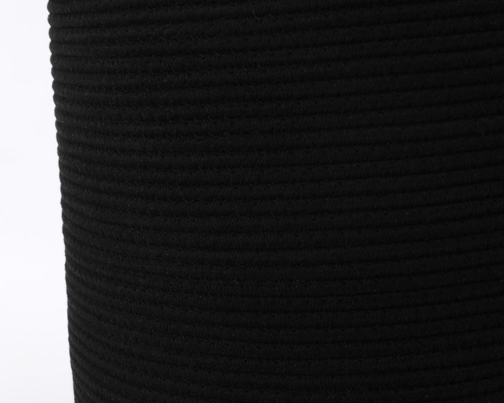 16"x20" Extra Large Cotton Rope Basket with Zipper Lid, Woven Laundry Hamper and Blanket Storage Basket, Round Clothes Bin for Living Room Bedroom, Black