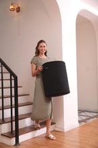 16"x20" Extra Large Cotton Rope Basket with Zipper Lid, Woven Laundry Hamper and Blanket Storage Basket, Round Clothes Bin for Living Room Bedroom, Black