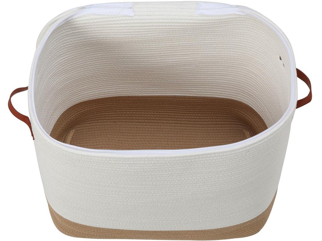 22x14x18 Inch Extra Large Rectangular Cotton Rope Basket with Zipper Lid, Decorative Blanket Storage Chest for Living Room Bedroom, Cream & Camel