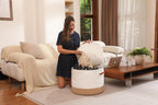 20x15 Inch Extra Large Round Cotton Rope Basket with Zipper Lid, Decorative Woven Storage Bin for Living Room Bedroom Closet, Cream & Camel
