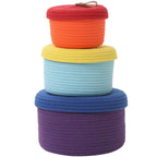 Set of 3 Small Woven Baskets with Lids, Cotton Rope Round Nesting Storage Basket Set for Shelf Nightstand Bathroom, 10x6 8x5 6x4 Inch, Rainbow Multicolor