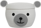 15x12 Inch Bear Hamper with Lid, Handcrafted Cotton Rope Animal Storage Basket, Woven Teddy Bear Bin for Kids Bedroom Playroom, White