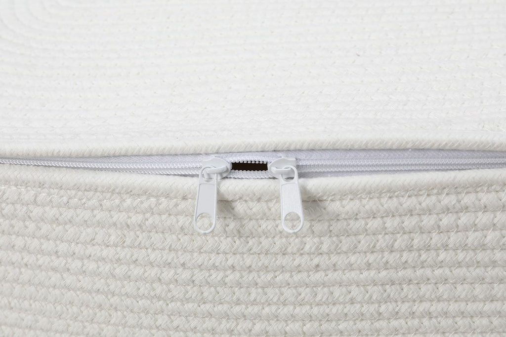 22x14x18 Inch Extra Large Rectangular Cotton Rope Basket with Zipper Lid, Decorative Blanket Storage Chest for Living Room Bedroom, Cream & Camel