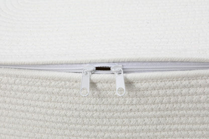 22x14x18 Inch Extra Large Rectangular Cotton Rope Basket with Zipper Lid, Decorative Blanket Storage Chest for Living Room Bedroom, Cream & Camel