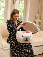 15x12 Inch Bear Hamper with Lid, Handcrafted Cotton Rope Animal Storage Basket, Woven Teddy Bear Bin for Kids Bedroom Playroom, White