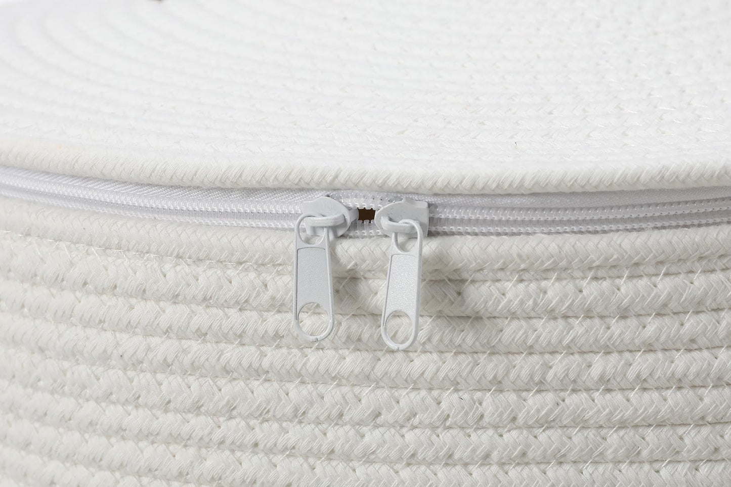 16"x20" Extra Large Cotton Rope Basket with Zipper Lid, Woven Laundry Hamper and Blanket Storage Basket, Round Clothes Bin for Living Room Bedroom, White