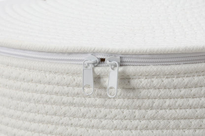 16"x20" Extra Large Cotton Rope Basket with Zipper Lid, Woven Laundry Hamper and Blanket Storage Basket, Round Clothes Bin for Living Room Bedroom, White