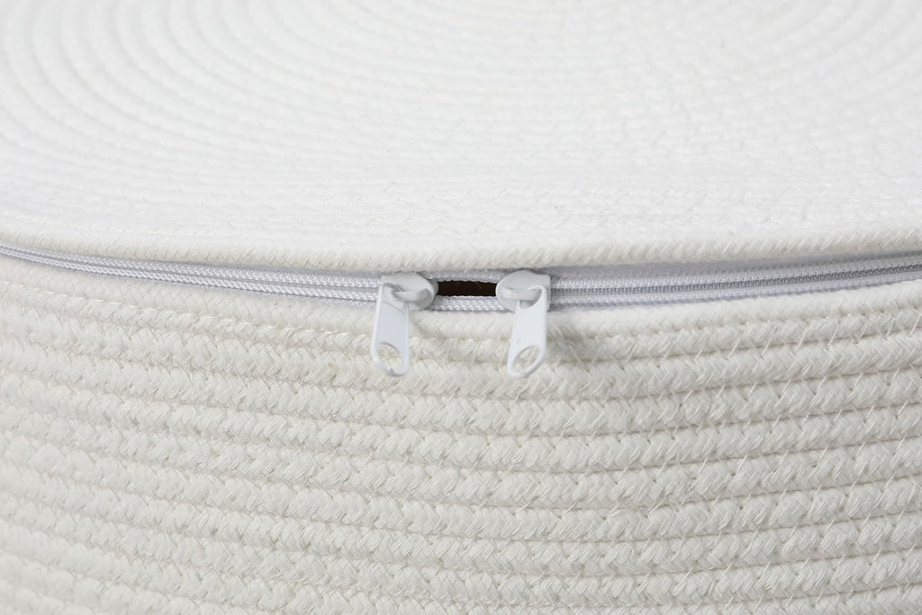 20x15 Inch Extra Large Round Cotton Rope Basket with Zipper Lid, Decorative Woven Storage Bin for Living Room Bedroom Closet, Cream & Camel