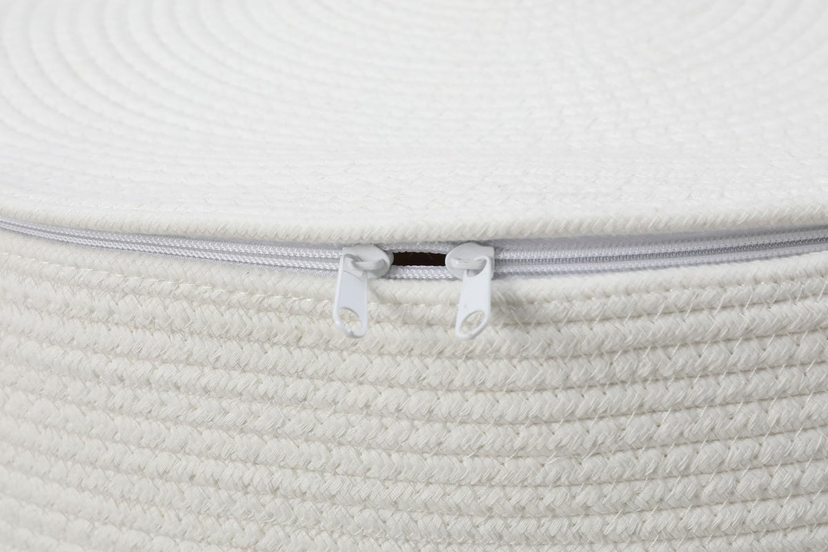 20x15 Inch Extra Large Round Cotton Rope Basket with Zipper Lid, Decorative Woven Storage Bin for Living Room Bedroom Closet, Cream & Camel