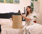 16"x20" Extra Large Cotton Rope Basket with Zipper Lid, Woven Laundry Hamper and Blanket Storage Basket, Round Clothes Bin for Living Room Bedroom, Beige