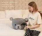 15x12 Inch Bear Hamper with Lid, Handcrafted Cotton Rope Animal Storage Basket, Woven Teddy Bear Bin for Kids Bedroom Playroom, Grey