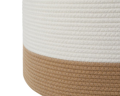 20x15 Inch Extra Large Round Cotton Rope Basket with Zipper Lid, Decorative Woven Storage Bin for Living Room Bedroom Closet, Cream & Camel
