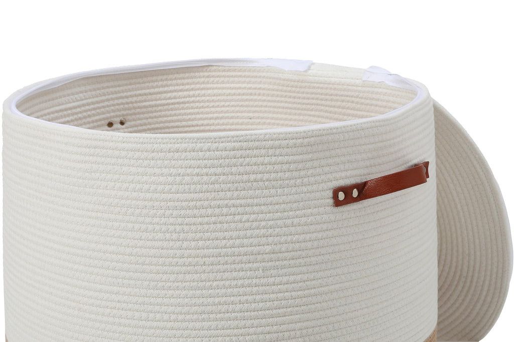 20x15 Inch Extra Large Round Cotton Rope Basket with Zipper Lid, Decorative Woven Storage Bin for Living Room Bedroom Closet, Cream & Camel