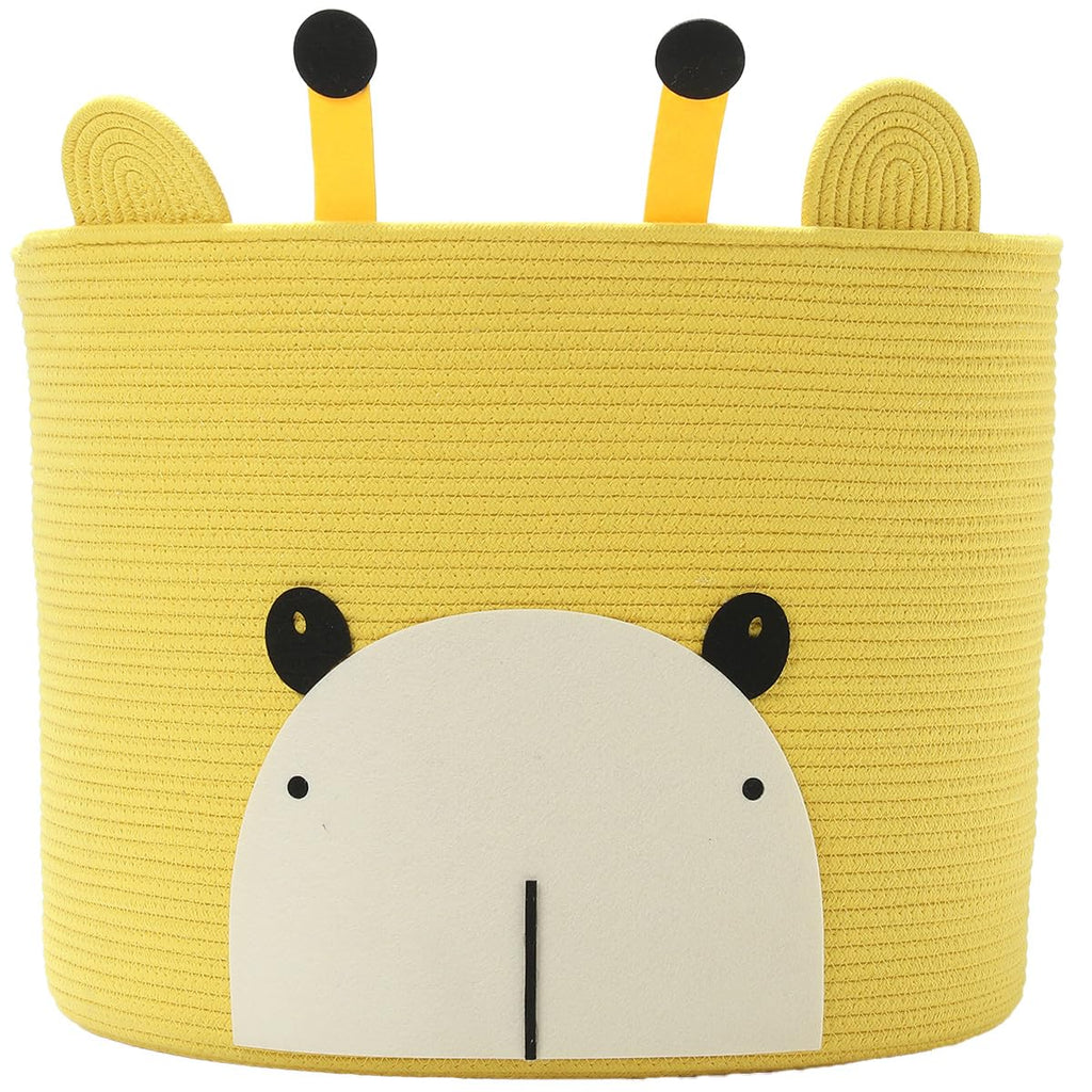 18x15 Inch Giraffe Basket, Open Cotton Rope Animal Storage Bin for Kids Bedroom Playroom, Cute Woven Laundry Basket, Yellow