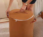 16"x20" Extra Large Cotton Rope Basket with Zipper Lid, Woven Laundry Hamper and Blanket Storage Basket, Round Clothes Bin for Living Room Bedroom, Rust Brown