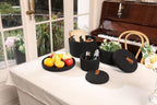 Set of 3 Small Woven Baskets with Lids, Cotton Rope Round Nesting Storage Basket Set for Shelf Nightstand Bathroom, 10x6 8x5 6x4 Inch, Black