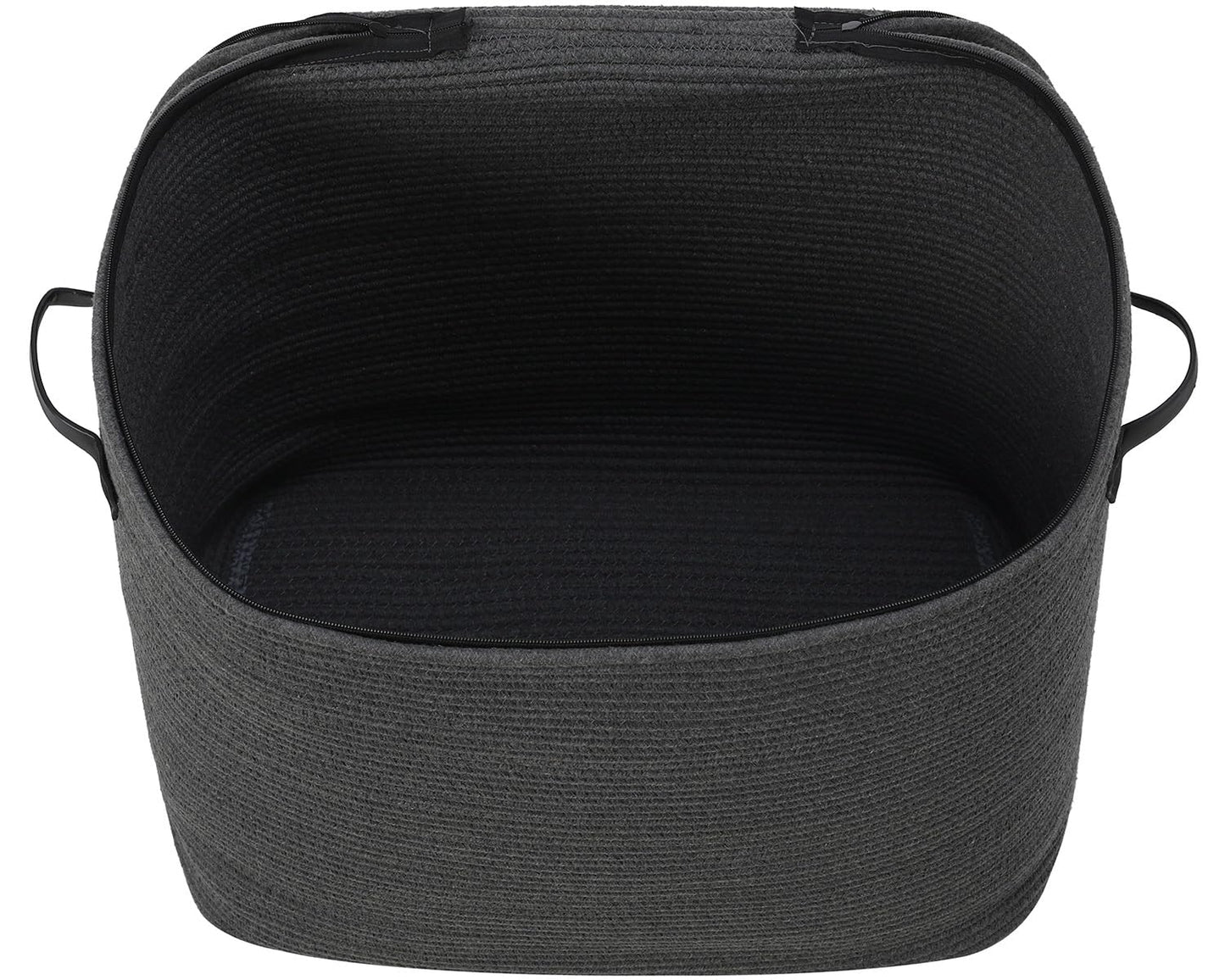 22x14x18 Inch Extra Large Rectangular Cotton Rope Basket with Zipper Lid, Decorative Blanket Storage Chest for Living Room Bedroom, Dark Grey