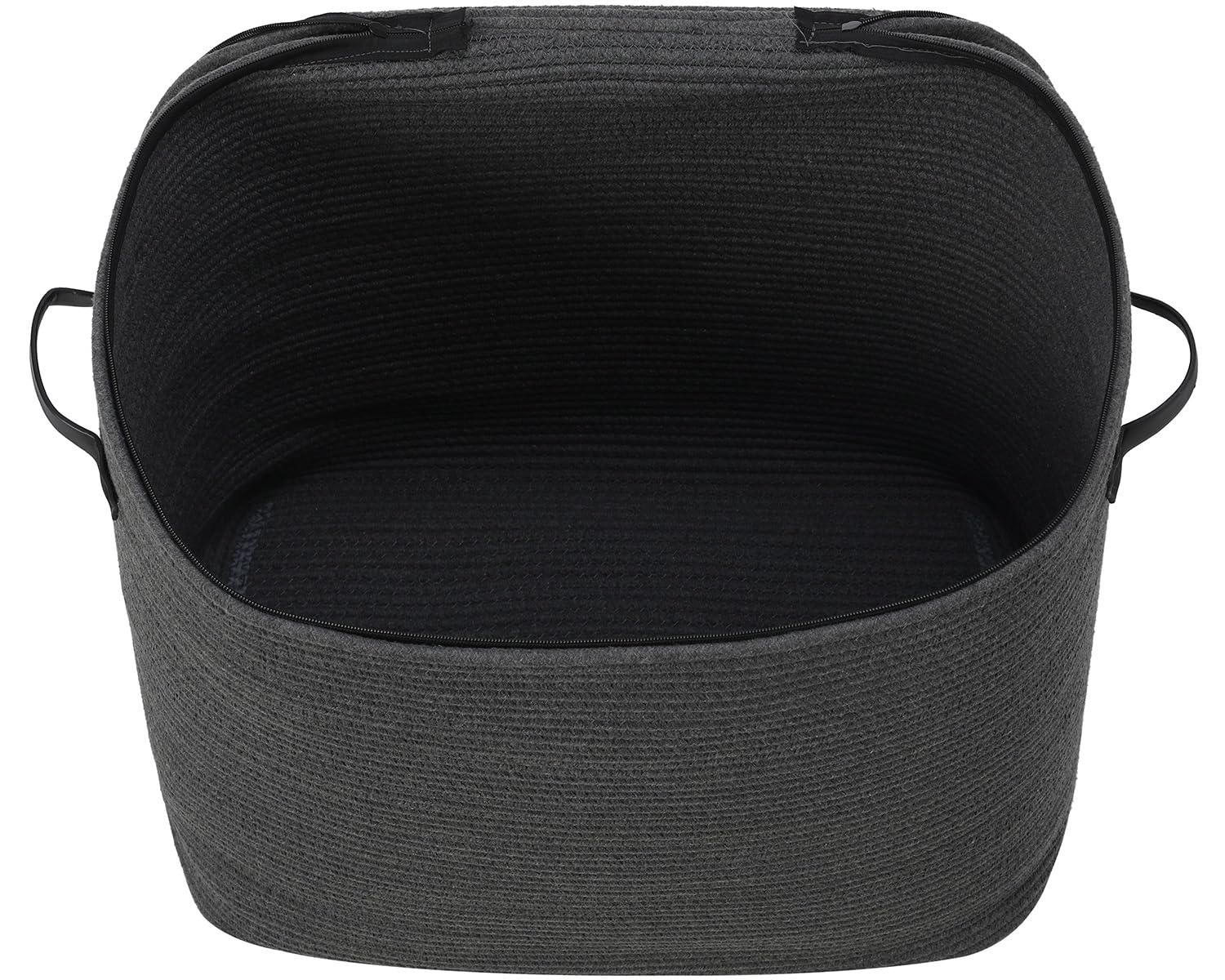 22x14x18 Inch Extra Large Rectangular Cotton Rope Basket with Zipper Lid, Decorative Blanket Storage Chest for Living Room Bedroom, Dark Grey