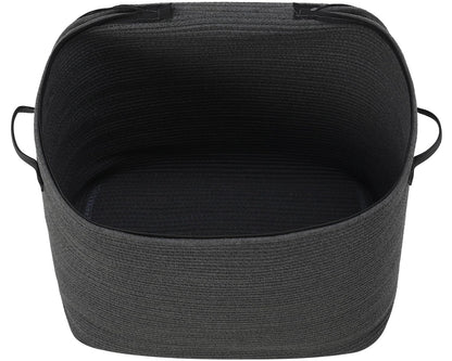 22x14x18 Inch Extra Large Rectangular Cotton Rope Basket with Zipper Lid, Decorative Blanket Storage Chest for Living Room Bedroom, Dark Grey