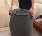 26"x20" Extra Large Tall Woven Laundry Basket with Lid, Cotton Rope Blanket Storage Basket, Freestanding Decorative Bin for Bedroom Living Room, Dark Grey