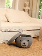 15x12 Inch Bear Hamper with Lid, Handcrafted Cotton Rope Animal Storage Basket, Woven Teddy Bear Bin for Kids Bedroom Playroom, Grey