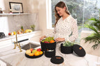 Set of 3 Small Woven Baskets with Lids, Cotton Rope Round Nesting Storage Basket Set for Shelf Nightstand Bathroom, 10x6 8x5 6x4 Inch, Black