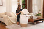 26"x20" Extra Large Tall Woven Laundry Basket with Lid, Cotton Rope Blanket Storage Basket, Freestanding Decorative Bin for Bedroom Living Room, Cream & Camel