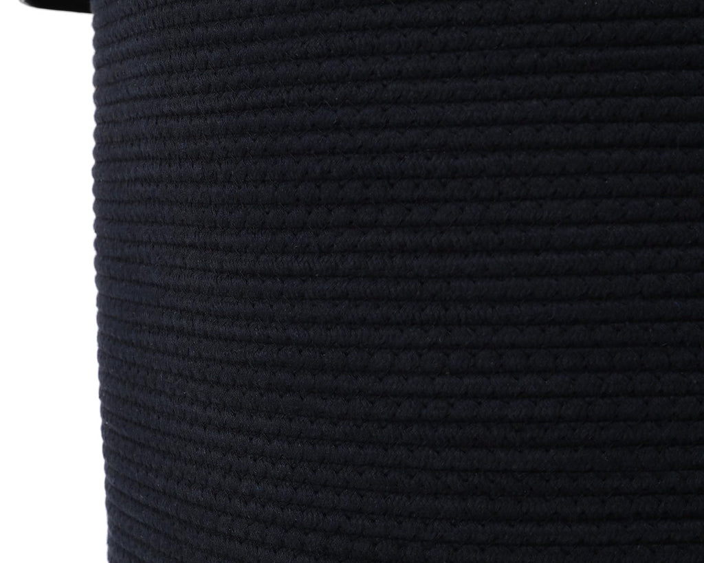 16"x20" Extra Large Cotton Rope Basket with Zipper Lid, Woven Laundry Hamper and Blanket Storage Basket, Round Clothes Bin for Living Room Bedroom, Navy Blue