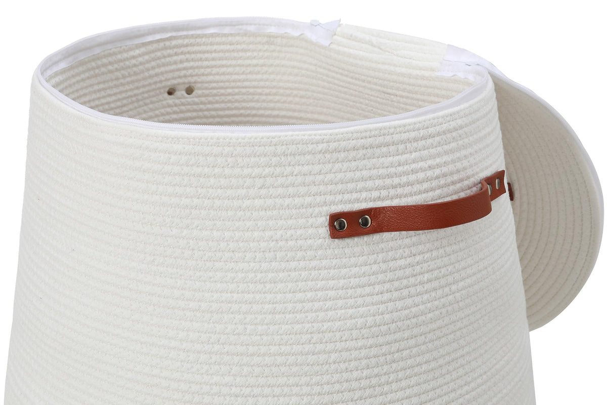 26"x20" Extra Large Tall Woven Laundry Basket with Lid, Cotton Rope Blanket Storage Basket, Freestanding Decorative Bin for Bedroom Living Room, Cream & Camel