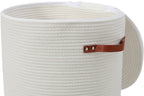 16"x20" Extra Large Cotton Rope Basket with Zipper Lid, Woven Laundry Hamper and Blanket Storage Basket, Round Clothes Bin for Living Room Bedroom, White