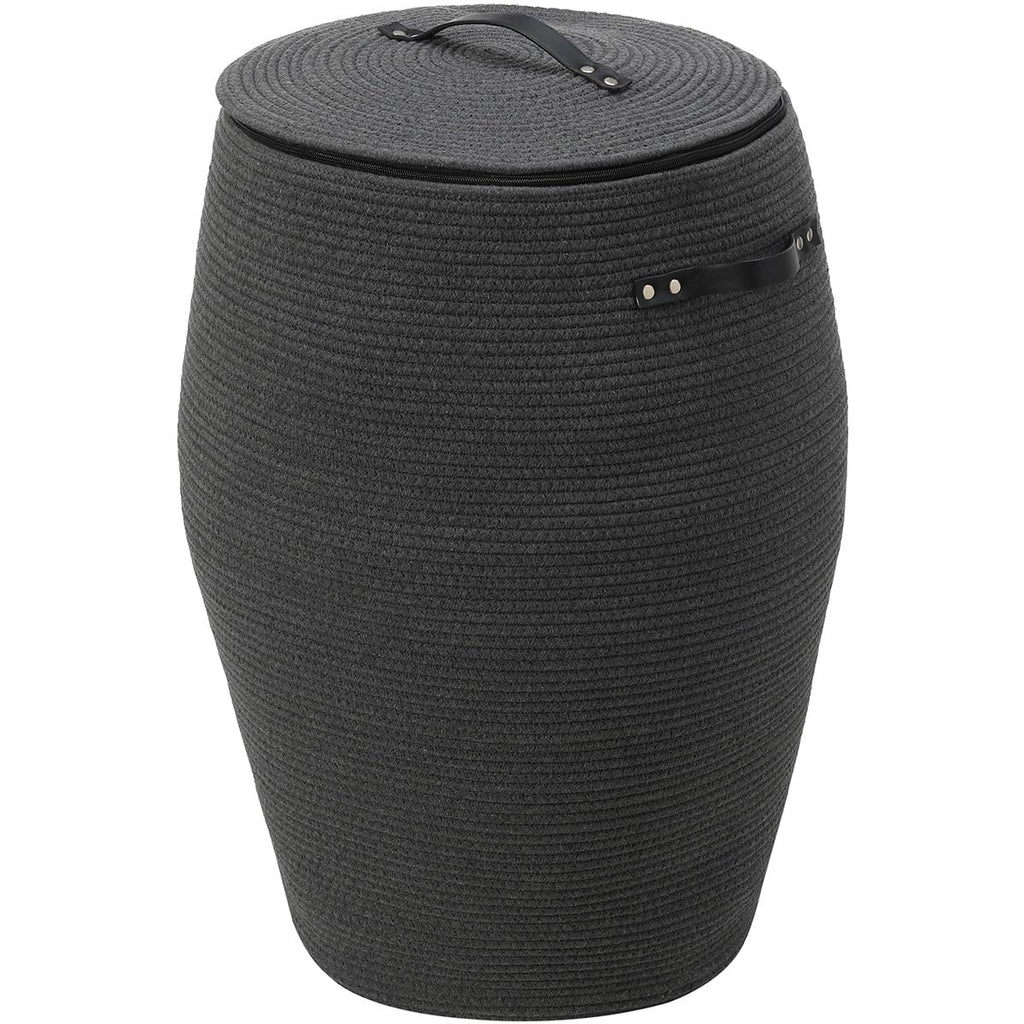 26"x20" Extra Large Tall Woven Laundry Basket with Lid, Cotton Rope Blanket Storage Basket, Freestanding Decorative Bin for Bedroom Living Room, Dark Grey