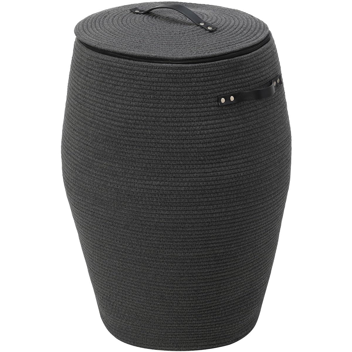26"x20" Extra Large Tall Woven Laundry Basket with Lid, Cotton Rope Blanket Storage Basket, Freestanding Decorative Bin for Bedroom Living Room, Dark Grey