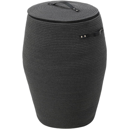 26"x20" Extra Large Tall Woven Laundry Basket with Lid, Cotton Rope Blanket Storage Basket, Freestanding Decorative Bin for Bedroom Living Room, Dark Grey