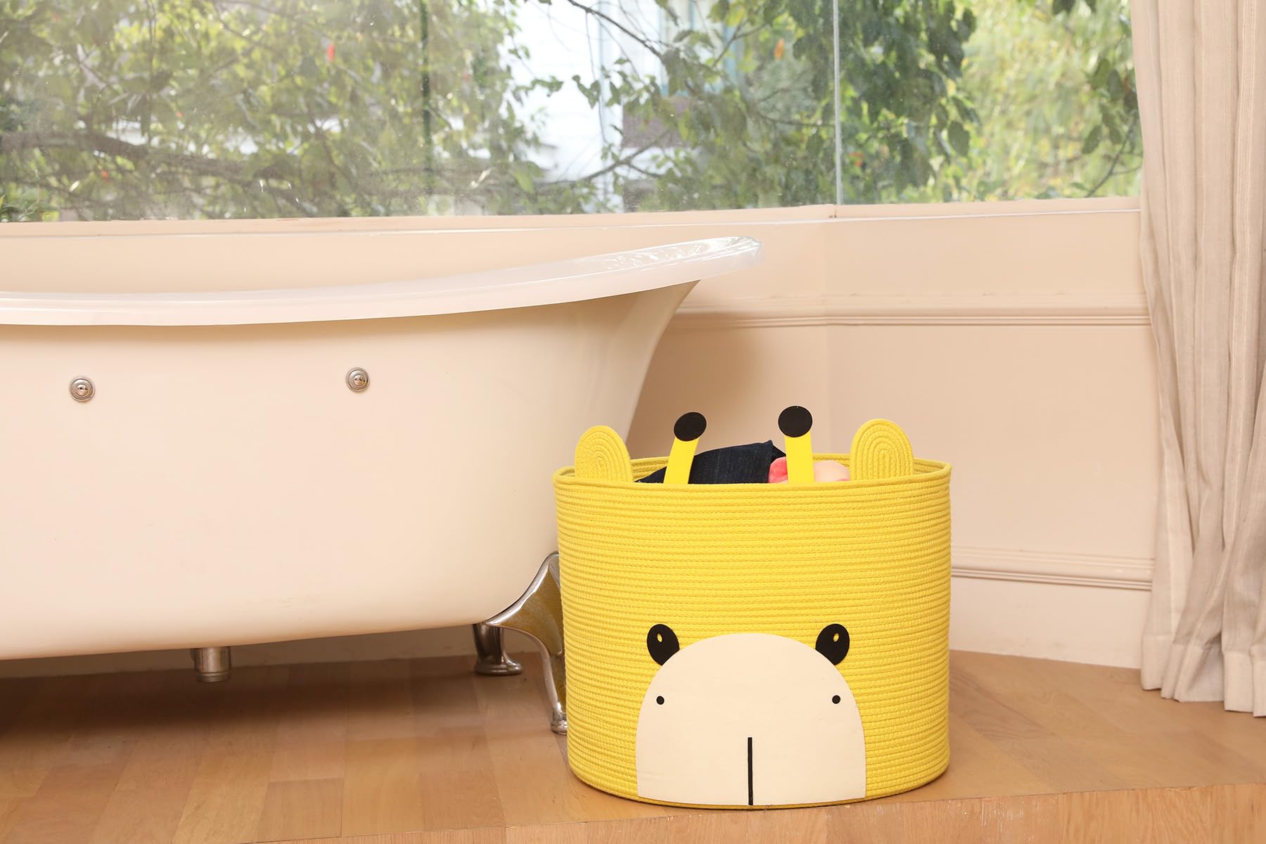 18x15 Inch Giraffe Basket, Open Cotton Rope Animal Storage Bin for Kids Bedroom Playroom, Cute Woven Laundry Basket, Yellow