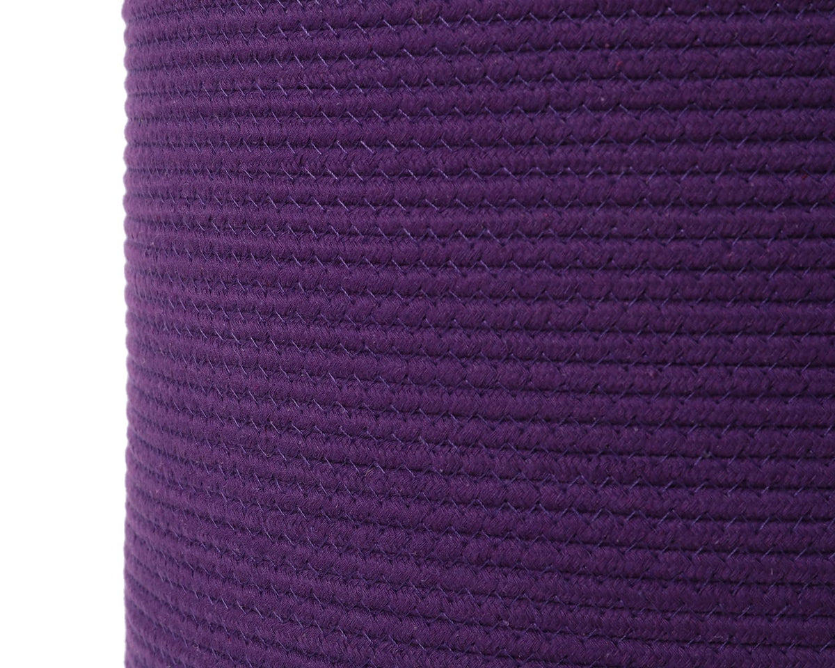 16"x20" Extra Large Cotton Rope Basket with Zipper Lid, Woven Laundry Hamper and Blanket Storage Basket, Round Clothes Bin for Living Room Bedroom, Purple