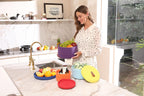 Set of 3 Small Woven Baskets with Lids, Cotton Rope Round Nesting Storage Basket Set for Shelf Nightstand Bathroom, 10x6 8x5 6x4 Inch, Rainbow Multicolor