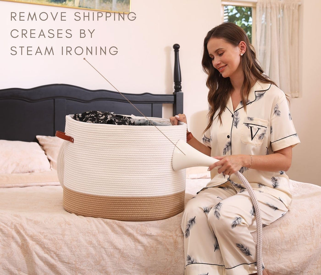 20x15 Inch Extra Large Round Cotton Rope Basket with Zipper Lid, Decorative Woven Storage Bin for Living Room Bedroom Closet, Cream & Camel